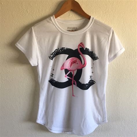 t-shirt logo chanel|Chanel t shirt flamingo.